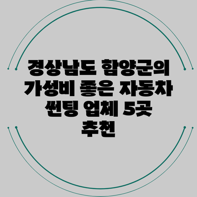 경상남도 함양군의 가성비 좋은 자동차 썬팅 업체 5곳 추천