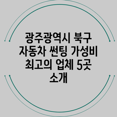 광주광역시 북구 자동차 썬팅 가성비 최고의 업체 5곳 소개