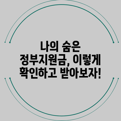 나의 숨은 정부지원금, 이렇게 확인하고 받아보자!