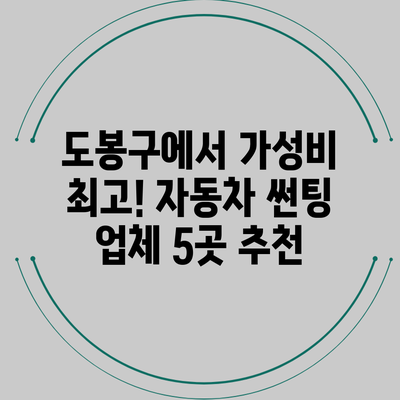 도봉구에서 가성비 최고! 자동차 썬팅 업체 5곳 추천