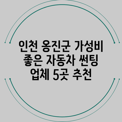 인천 옹진군 가성비 좋은 자동차 썬팅 업체 5곳 추천