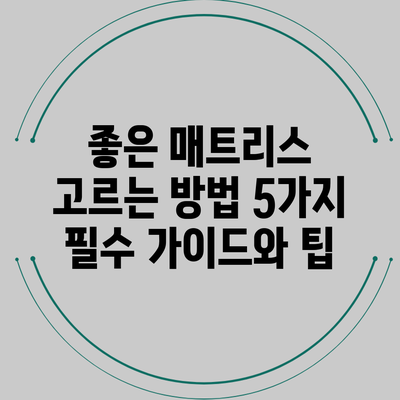 좋은 매트리스 고르는 방법: 5가지 필수 가이드와 팁