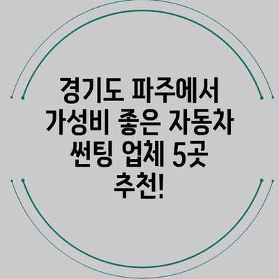 경기도 파주에서 가성비 좋은 자동차 썬팅 업체 5곳 추천!