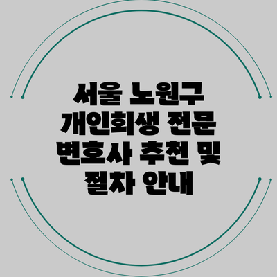 서울 노원구 개인회생 전문 변호사 추천 및 절차 안내
