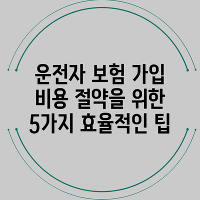 운전자 보험 가입 비용 절약을 위한 5가지 효율적인 팁