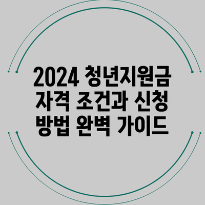 2024 청년지원금: 자격 조건과 신청 방법 완벽 가이드