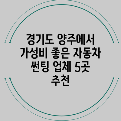 경기도 양주에서 가성비 좋은 자동차 썬팅 업체 5곳 추천