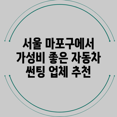 서울 마포구에서 가성비 좋은 자동차 썬팅 업체 추천