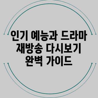 인기 예능과 드라마 재방송 다시보기 완벽 가이드